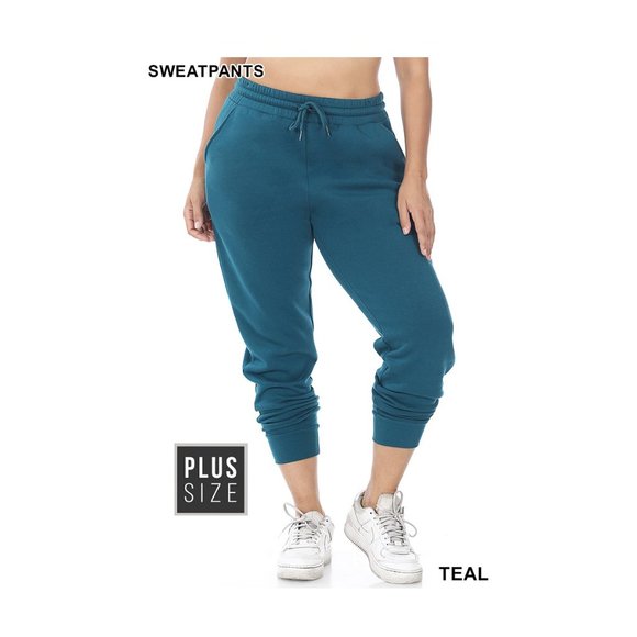 Women's Plus Size Relaxed Fit Sweatpants with Pockets - Teal - Picture 3 of 6